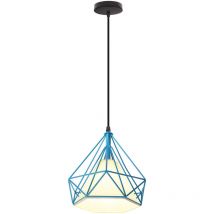 Lampada a Sospensione, Plafoniera Vintage con Gabbia di Ø25cm Diamante, Illuminazione E27 per Soggiorno Sala da Pranzo Taverna (1X Blu)