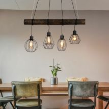 Lampada a sospensione, regolabile in altezza, lampada da tavolo da pranzo, lampada a sospensione, 4 fiamme, lampada in legno, stile country, vari
