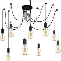 Lampadario Industrial-Nordico Squiggle Acciaio Nero 9 Luci E27