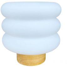 Okaffarefatto - Lampada bianca da tavolo con base in legno