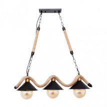 Lampada Cabo 3xe27 Corda Canapa Nera Regx72x18 Cm