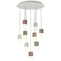 Mantra - Inspired Fusion Galaxia Galaxia Sospensione Quadrata, 9 Luci E27, Bianco/Grigio/Rosso Cemento, Base & Cavo Bianchi