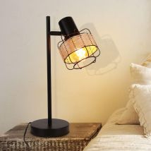 Gbly - Lampada da comodino lampada da tavolo casa di campagna vintage - in rattan retrò nero rustico in metallo bambù con interruttore E27 Boho in