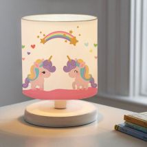 Lampada da Comodino per Cameretta 'Maidstone' Lampada da Tavolo con Paralume Cilindrico in Tessuto Lampada Disegnata per Bambini - Unicorno Lux.pro