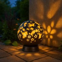 Lampada da esterno, luce solare, lampada a sfera, da appoggio, metallo nero, perforazioni decorative, led bianco caldo, rotondo, h 21cm Nino 59080108
