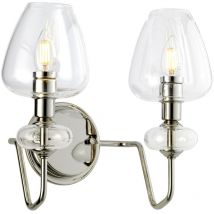 Lampada da parete Armand 2 luci, nichel lucido, paralumi in vetro