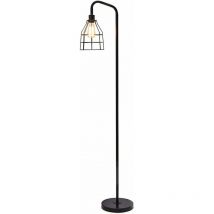 Lampadaire Nero Industriale Vintage, Portalampada E27, Interruttore a Pedale, Lampadaire Moderna per Camera da Letto, Ufficio, Salotto (Gabbia in