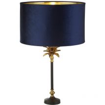 Lampada Da Scrivania Palma Metallo Nichel Velluto Blu 1 Luce E27