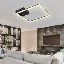 Lampada da soffitto, lampada da camera, lampada da soggiorno, metallo nero opaco opale, 1x led 18W 1470Lm 3000K, LxPxH 40x40x5.5cm