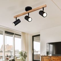 Lampada da soffitto lampada da soggiorno lampada da sala da pranzo faretto da soffitto, legno metallo nero, 3 fiamme, GU10, l 54 cm