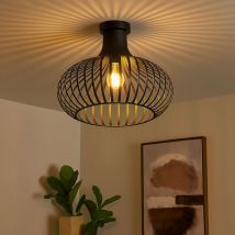Lampada Da Soffitto, Lampada Da Soggiorno, Colore Ruggine, Intreccio Metallico, H 35 Cm
