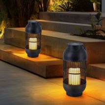 Lampada da tavolo a luce solare Lampada da esterno Lanterna Candela Lampada da giardino Lampada da terrazza effetto fiamma, plastica nera, batteria,