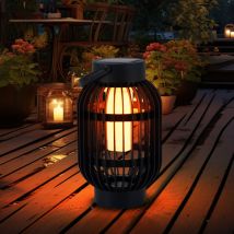 Lampada da tavolo a luce solare led effetto fiamma Lampada da esterno 2 in 1 Lampada da giardino con picchetto, plastica nera, con maniglia per il