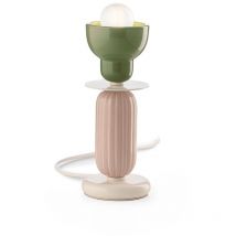 Lumetto Vintage Decò Berimbau Ferro Ceramica Verde Salvia e Sabbia 1 Luce E27