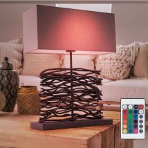 Lampada da tavolo di scrittura dimmerabile telecomando soggiorno tessuto legno in un set di lampadine led rgb