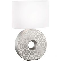 Lampada da tavolo argento luce laterale moderna lampada da comodino ovale, lampada da lettura luminosa di design paralume in tessuto bianco,