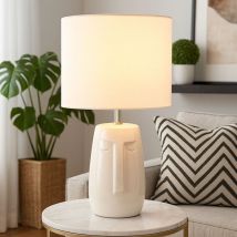 Lampada da tavolo, lampada da comodino, lampada laterale, lampada da camera, lampada da soggiorno, paralume in tessuto beige in ceramica, bianco, 1x