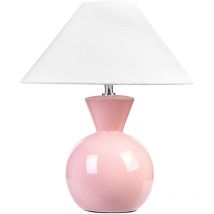 Lampada da tavolo in ceramica rosa lino bianco base 40 cm paralume in tessuto Ferry
