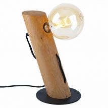 Nino - Lampada da tavolo lampada da tavolo camera da letto lampada in legno eucalipto comodino, marrone nero, metallo tondo, E27, DxH 9x32 cm 50850146