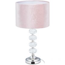 Relaxdays - Lampada da Tavolo, Paralume in Velluto & Base in Cristallo, HxD: 47 x 26 cm, Abat-Jour Classica, Salotto, Rosa