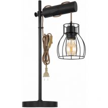 Lampada da tavolo retrò lampada da tavolo in legno lampada da lettura per soggiorno regolabile nera, paralume a griglia, 1x E27, LxH 33 x 55 cm