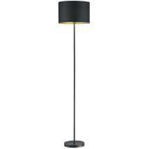 Frankystar - Lampadaire avec abat-jour en tissu noir et intérieur doré, hauteur 160 cm, diamètre 35 cm.