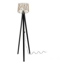 Lampada da terra treppiede nero con paralume in iuta DECONE1188