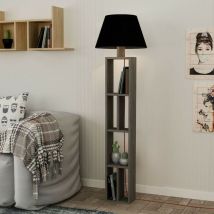 Iperbriko - Lampada da terra in legno con libreria e paralume nero 45x45x163,5 cm