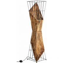 Lampada da terra in legno lampada da soggiorno lampada laterale griglia lampada da terra gabbia retrò nera, metallo, 2x prese E27, LxLxH 27x27x130 cm