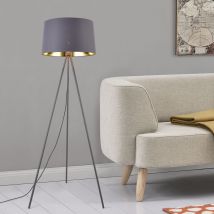 Lampada da Terra in Stile Treppiedi Alta 150 cm Piantana Tripode con Base in Metallo e Paralume Conico in Tessuto - Grigio Lux.pro