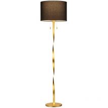 Lampadaire Nandor avec abat-jour noir et tige hélicoïdale éclairée par led à la feuille d'or avec interrupteurs séparés H.162cm