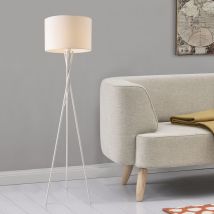 Lampada da Terra in Stile Treppiede - Altezza 154 cm - Piantana Tripode con Paralume Cilindrico ø 38 in Tessuto - Bianco Lux.pro