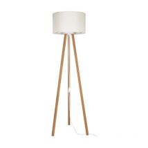Lampada da terra treppiede rovere con paralume tessuto crema Piko ASZ1664