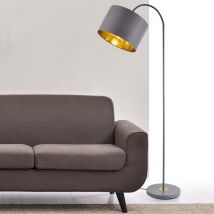 Lampada da Terra Alta 173 cm Lampada a Stelo Curvo con Paralume Orientabile - Piantana con Abat-jour Cilindrico in Tessuto - Grigio Lux.pro
