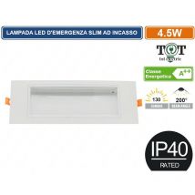 Lampada Led D'Emergenza Ad Incasso Ultra Slim Anti Black Out Grado Protezione Ip40 4,5w 130lm
