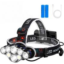 Lampada frontale, 18000 lumen 8 led 8 modalità, superba lampada frontale a led ricaricabile tramite usb, regolabile a 90°, impermeabile e leggera,
