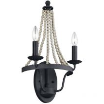 Applique Classica Nori Acciaio Zinco Scuro Anticato Legno Grigio 2 Luci E14