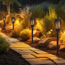 Lampada solare effetto fuoco torcia solare effetto fiamma torcia da giardino nera, plastica, lampadina led arancione, h 50 cm, set da 4