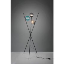 Iperbriko - Lampada sur pied moderne trépied noir 3 sphères verre multicolore