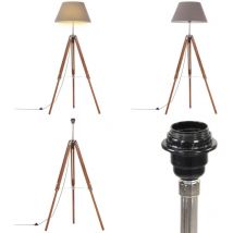 Lampadaire à trépied Marron miel et gris Bois de teck 141 cm - Lampadaire Retro - Lampadaire Bois - Lampadaire Industriel - Lampadaire Ajustable
