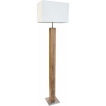 Lampadaire Lampe De Salon Structure Argentée Mdf Aspect Bois Textile H 150cm