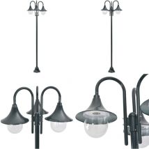Lampadaire de jardin E27 220cm Aluminium 3 lanternes Vert foncé - Lampadaire De Jardin - Lampadaire Exterieur - Éclairage Extérieur - Luminaire