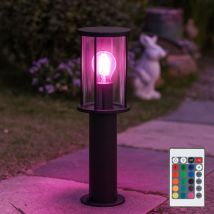 Lampadaire de jardin, éclairage de chemin, lampe d'extérieur, télécommande, changeur de couleurs dimmable IP54, abat-jour en verre fumé acier