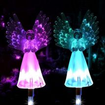 Lampadaire d'extérieur Lumière Solaire Ange, Paquet de 2 Dehors de Angel Chemin Lumières de Pieu Ailes Lumineuses Colorées Lampes Ornements de Jardin