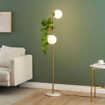 Kosilum - Lampadaire doré verre blanc avec support plante - Ortensia