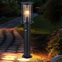 Lampadaire, éclairage de chemin, lampe de jardin, lampe d'extérieur, métal, noir, verre, fumée, détecteur de mouvement, acier inoxydable, 1x E27, h