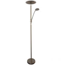 Lampadaire, lampe de salon, verre satiné Lampadaire, lampadaire, métal nickel mat, 1x LED 15W 1x LED 3 W 3000K, HxLxP 180x50x30 cm