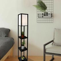 Puluomis - Lampadaire en bois Design Lampe sur Pied avec 3 Niveaux Etagères und E27 Base 1.6M Lampadaire étagère noir