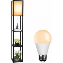 Puluomis - Lampadaire Bois Lampe Étagère E27 avec Cadeau (Ampoule 8W)-Noir