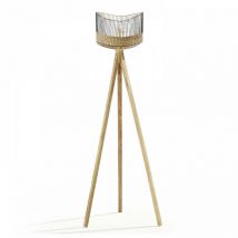 Lampadaire en manguier massif et rotin